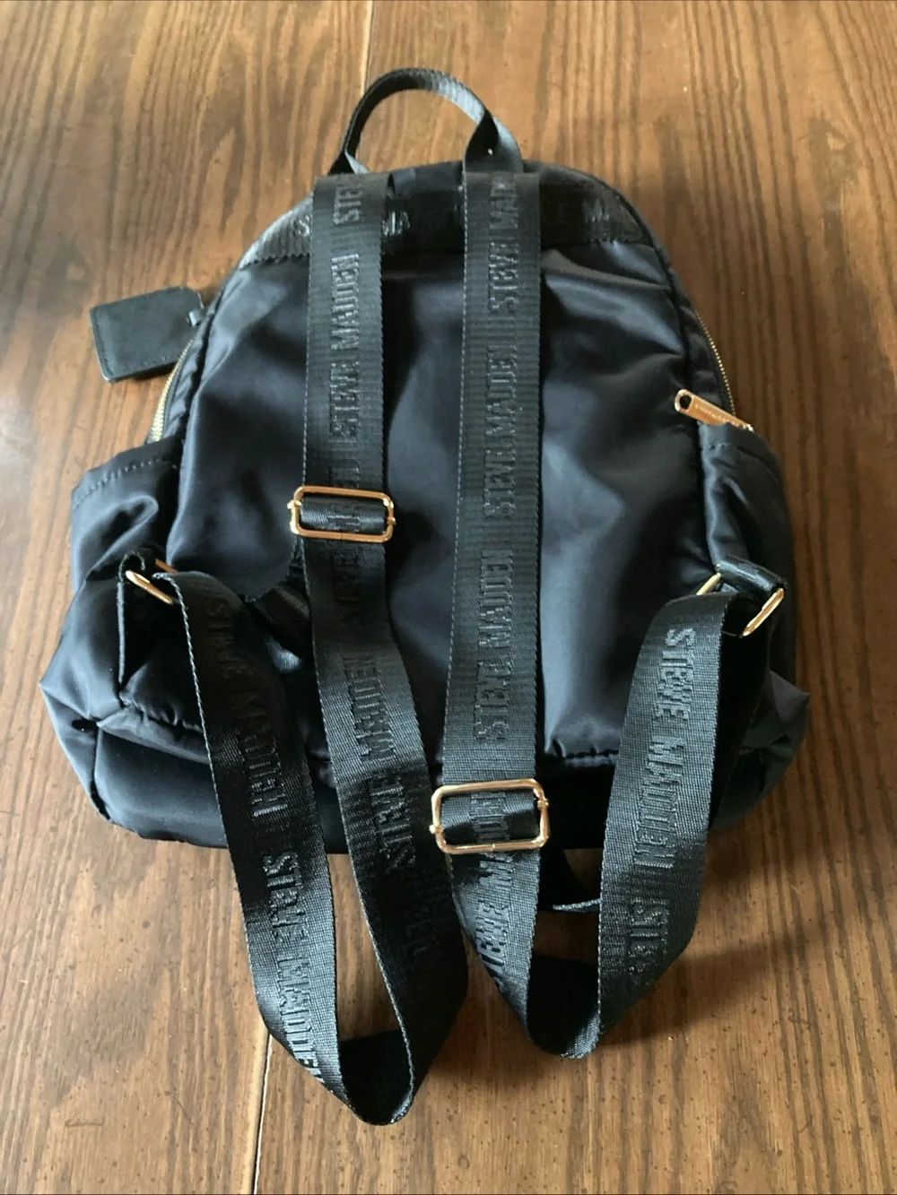 Steve Madden sm Black Quilted Front Pocket Backpack with Gold Hardware